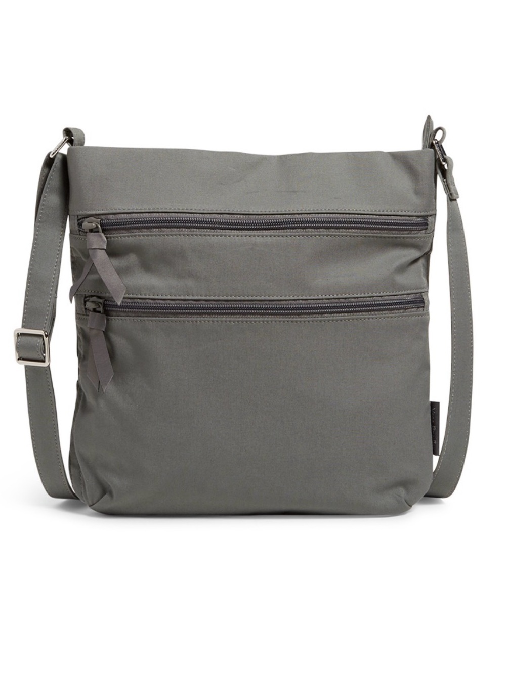 Vera Bradley Solid Gray Triple Zip Fabric Crossbody Bag Adjustable Strap Pockets